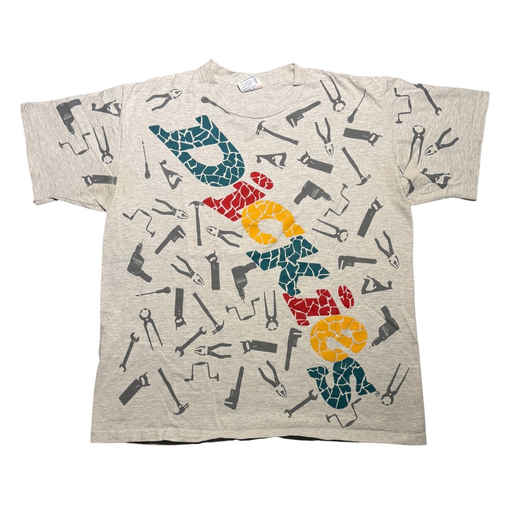 Vintage 90s Dickies Tool All Over Print T-Shirt Gray Large USA Made